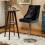 Living And Home (Black) Crushed Velvet Bar Stools 360°Swivel High Adjustable 1