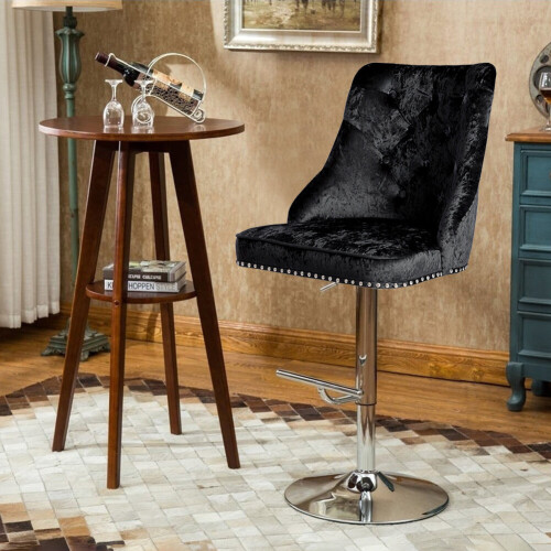 Living And Home (Black) Crushed Velvet Bar Stools 360°Swivel High Adjustable