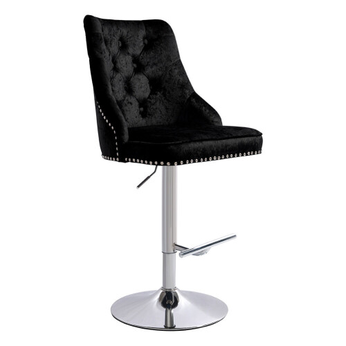 Living And Home (Black) Crushed Velvet Bar Stools 360°Swivel High Adjustable 1