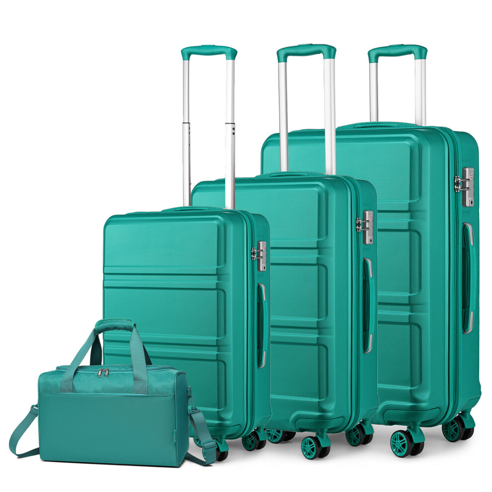 (20/24/28 Inch + Travel Bag) KONO 20/24/28Inch ABS Hard Shell Suitcase Set Trolley Hand Cabin Luggage & Travel Bag- Blue/Green