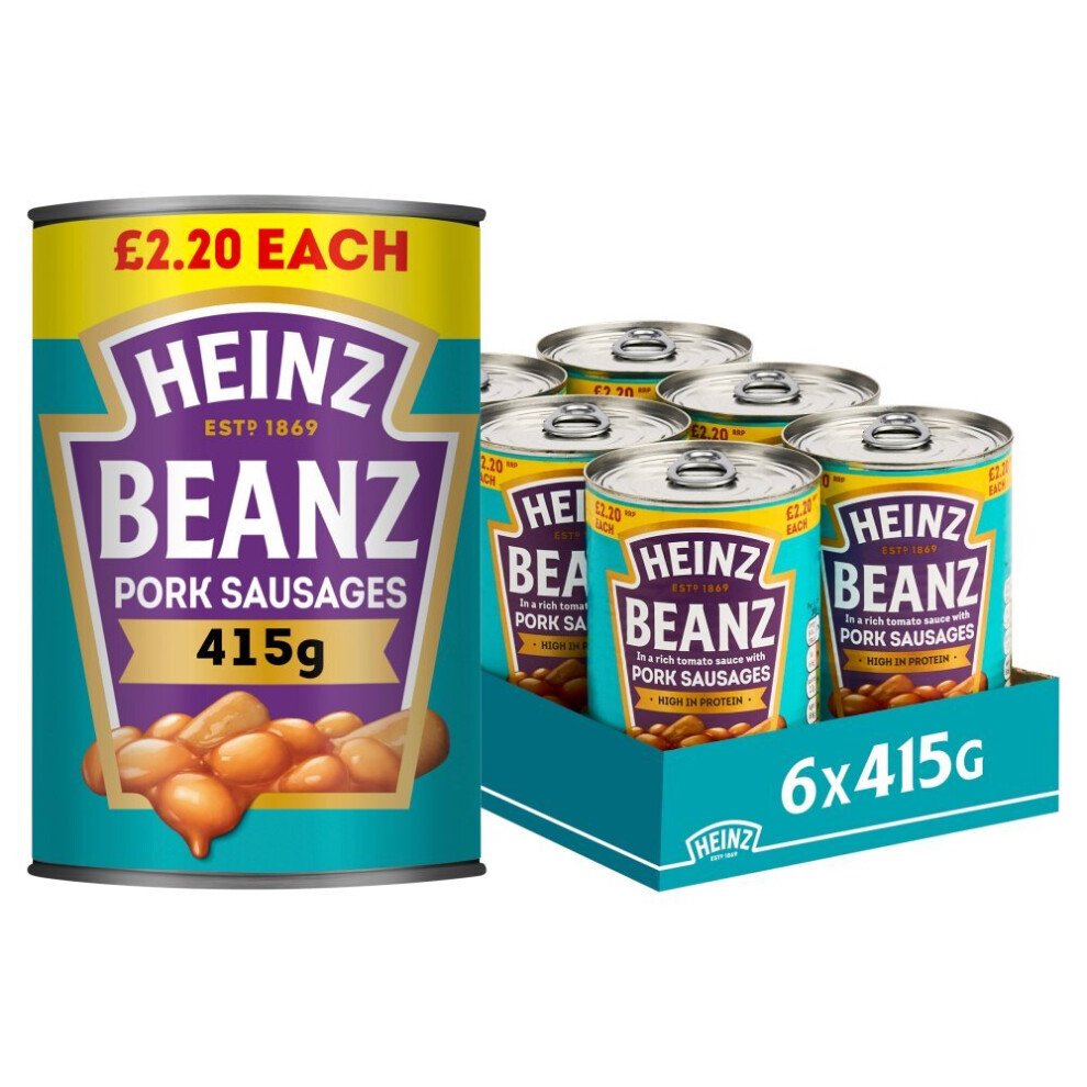 Heinz Baked Beans Rich Tomato Sauce Pork Sausages 415g ( pack of 6 )