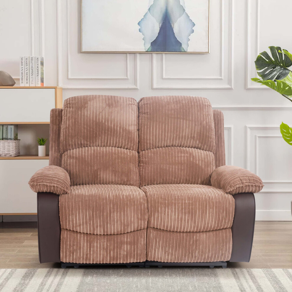 (Brown, 2 Seater Sofa Only) Fabric Jumbo Cord Sofa 3 Seater 2 Seater Chair Recliners Grey or Brown
