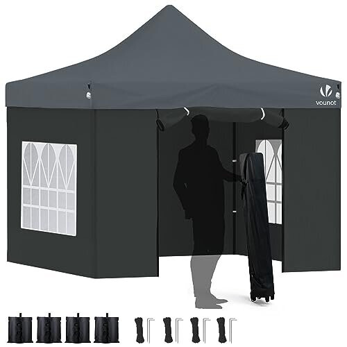 VOUNOT 3x3m Heavy Duty Gazebo with 4 Sides, Pop up Gazebo Fully ...