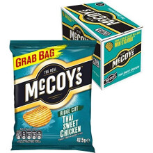 McCoy's Ridge Cut Crisps, Multipack Box of Flavoured Potato Crisp Snacks, 36 x 47.5g – Thai Sweet Chicken