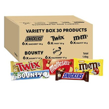 M&M's, Snickers & More, Mixed Chocolate Bar Variety Bulk Box, Chocolate Gift, 30 Bars, 1.4kg