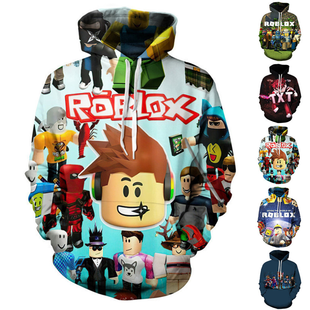 (E, 8-9Years) Game ROBLOX Print Kids Hoodie Sweatshirt Winter Pullover Drawstring Casual Hooded Jumper Pockets Long Sleeve Tops
