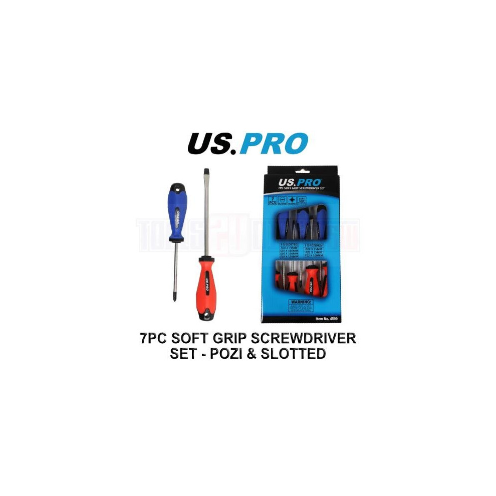 US PRO Tools 7PC Soft Grip Screwdriver Set- Pozi & Slotted 4599