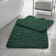 (Green) Pebbles Block BATH MAT SET PEDESTAL NON SLIP SUPER SOFT TOILET BATHROOM RUG 2PC