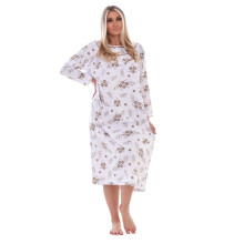 (Grey, XXXL) Malay Women Long Nightdress Floral Printed Button Long Sleeve Chemise Nightwear