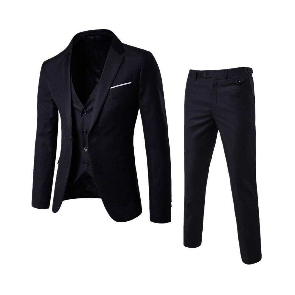 (4X-Large, Black) Men Suits 3 Pieces Regular Slim Fit Wedding Formal Suit One Button Icluding Jackets Waistcoat Trousers-image-OPC-PCBGGB8-NEW