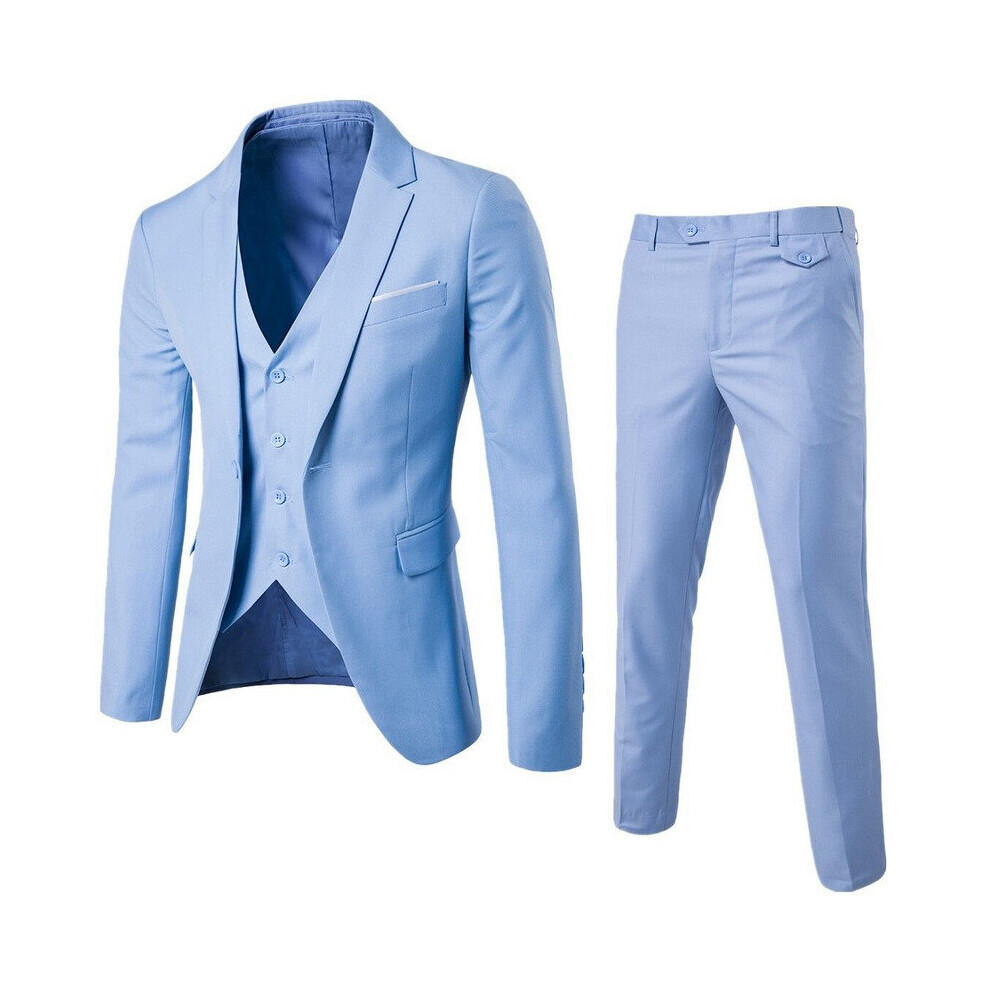 (Large, Light blue) Men Suits 3 Pieces Regular Slim Fit Wedding Formal Suit One Button Icluding Jackets Waistcoat Trousers