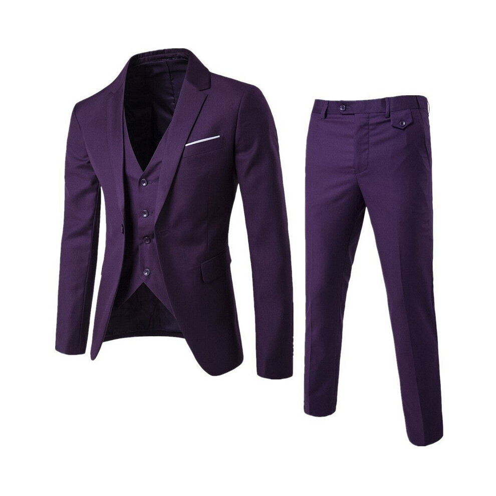 (Large, purple) Men Suits 3 Pieces Regular Slim Fit Wedding Formal Suit One Button Icluding Jackets Waistcoat Trousers