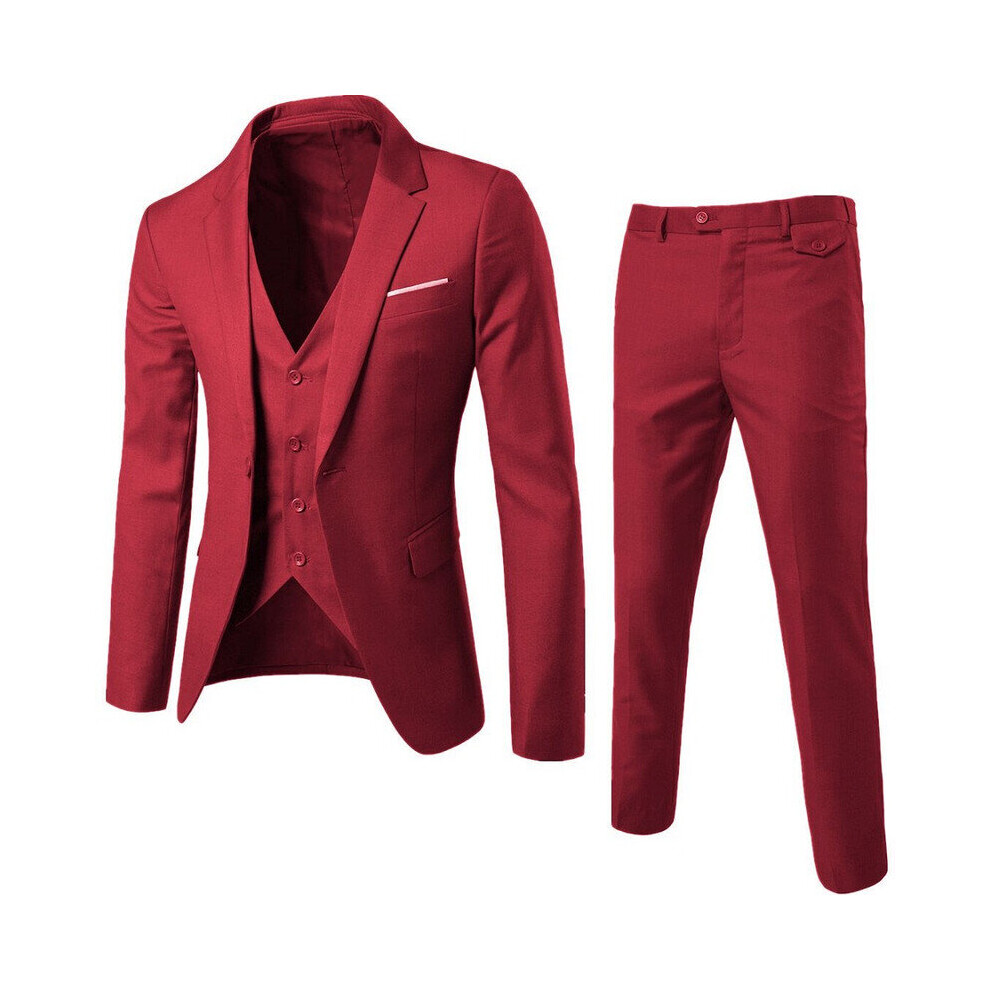 (Small, red) Men Suits 3 Pieces Regular Slim Fit Wedding Formal Suit One Button Icluding Jackets Waistcoat Trousers-image-OPC-PCBGGF5-NEW