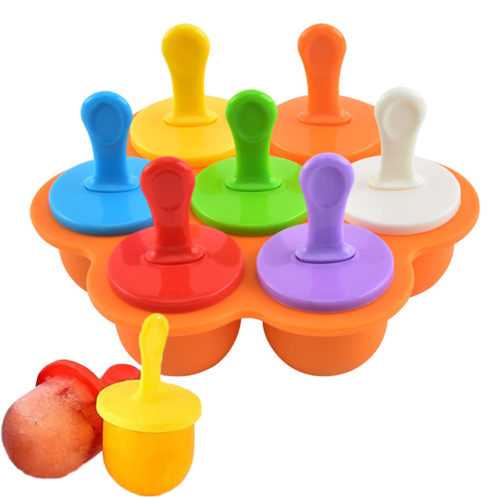 Mini Silicone Popsicle Mold 7 Slots DIY Ice Pop Mold Colorful Plastic Stick Popsicle Maker