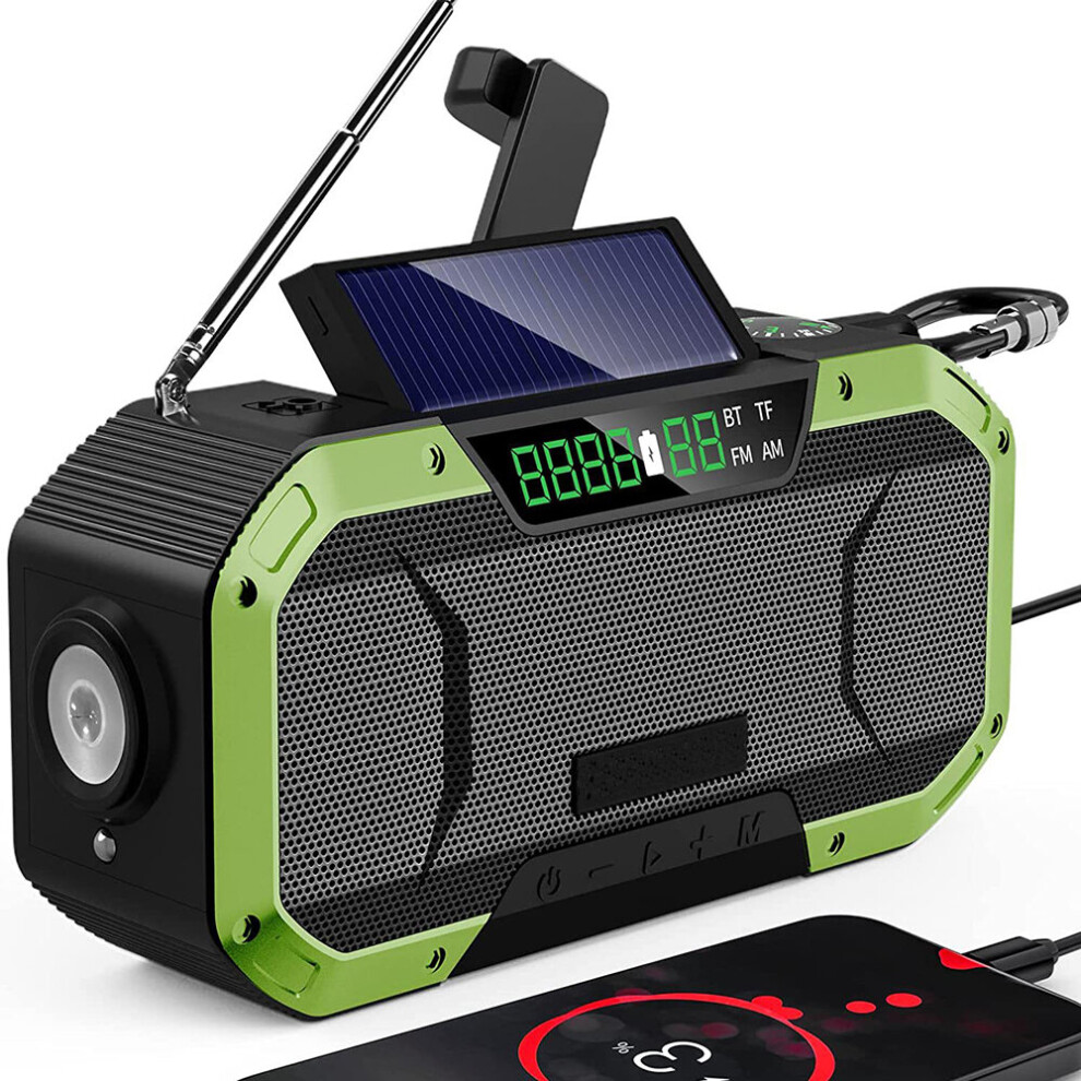 Clockwork Radio with Solar Phone, Generator, IPX6 Waterproof, LED Torch, Outdoor Emergency Radio, Travel, Hiking