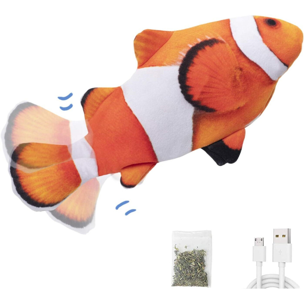 Electric Flopping Fish 10.5", Moving Cat Kicker Fish Toy, Realistic Floppy Fish Dog Toy-Clown Fish