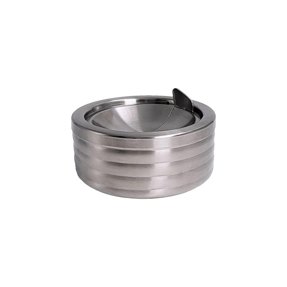 Grooved Silver Smokeless Classic Metal Ashtray with a Lid for Cigarettes - Windproof Ashtreys for Patio Decorative