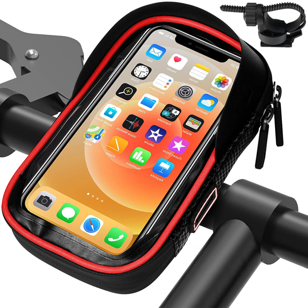 Type C Bicycle Phone Holder - Black Red Hard Shell 7 Inch.Mobile phone holder bag bike accessory bag sensitive touch screen