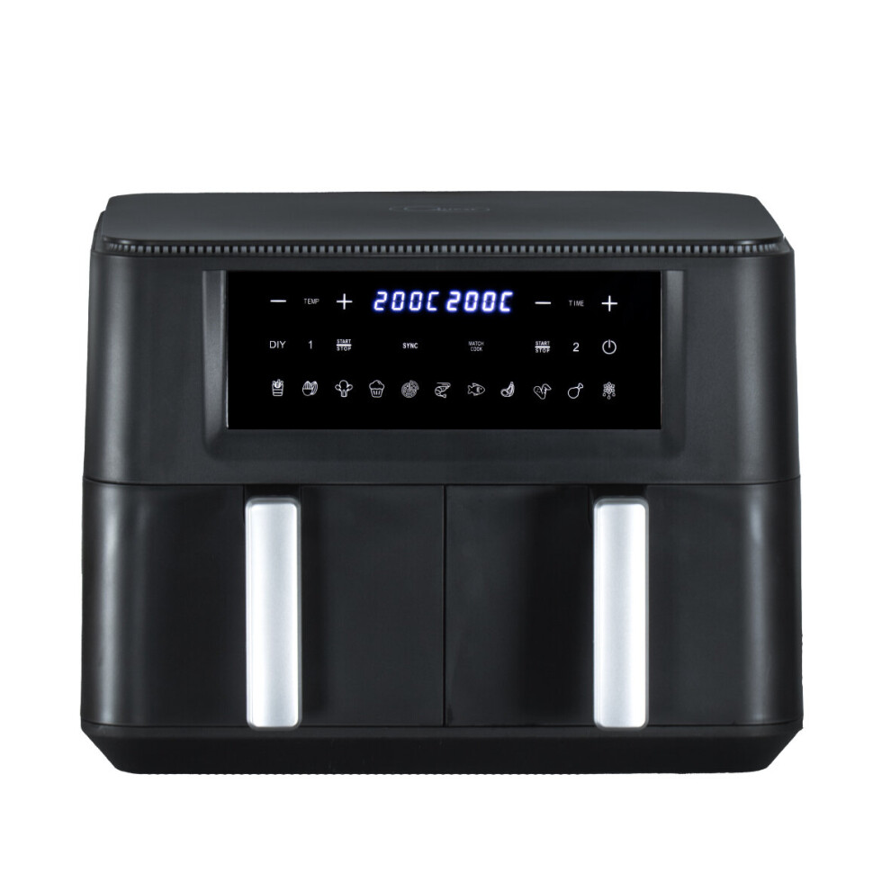 Quest 33779 Dual Air Fryer / 9L Total Capacity / Temperature Control & Preset Settings / 60 Minute Timer / LED Touch Controls / Dishwasher Safe Basket