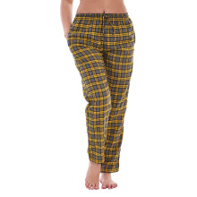 (Yellow Check, XXL) Malay Ladies Flannel Pyjama Bottoms Check Loungewear Lightweight Pants Nightwear