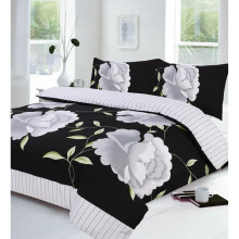 (Black, Double) PRINTED DUVET COVER SET POLY COTTON QUILT BEDDING SET
