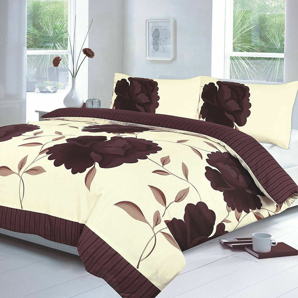 (Chocolate, King) PRINTED DUVET COVER SET POLY COTTON QUILT BEDDING SET