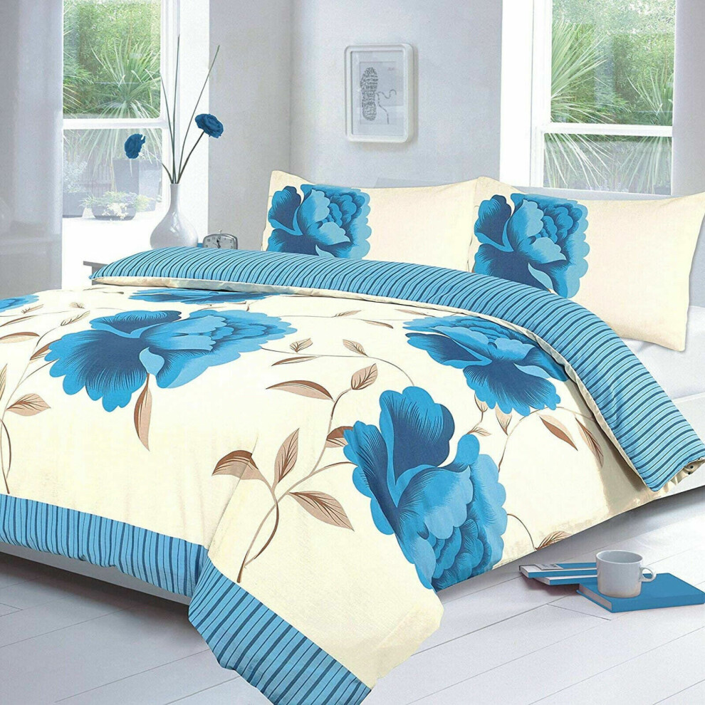 (Teal, Double) PRINTED DUVET COVER SET POLY COTTON QUILT BEDDING SET