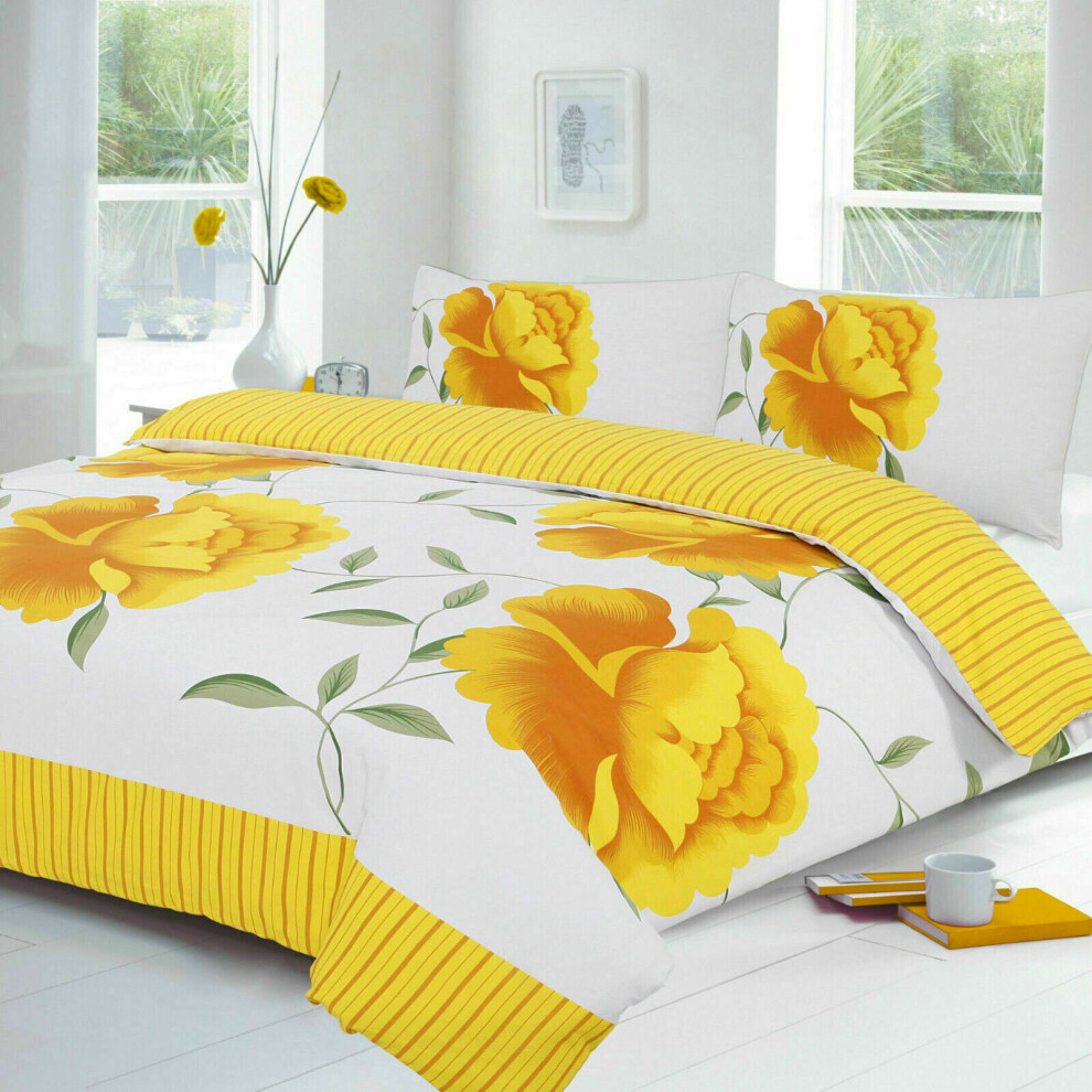 (Yellow, King) PRINTED DUVET COVER SET POLY COTTON QUILT BEDDING SET