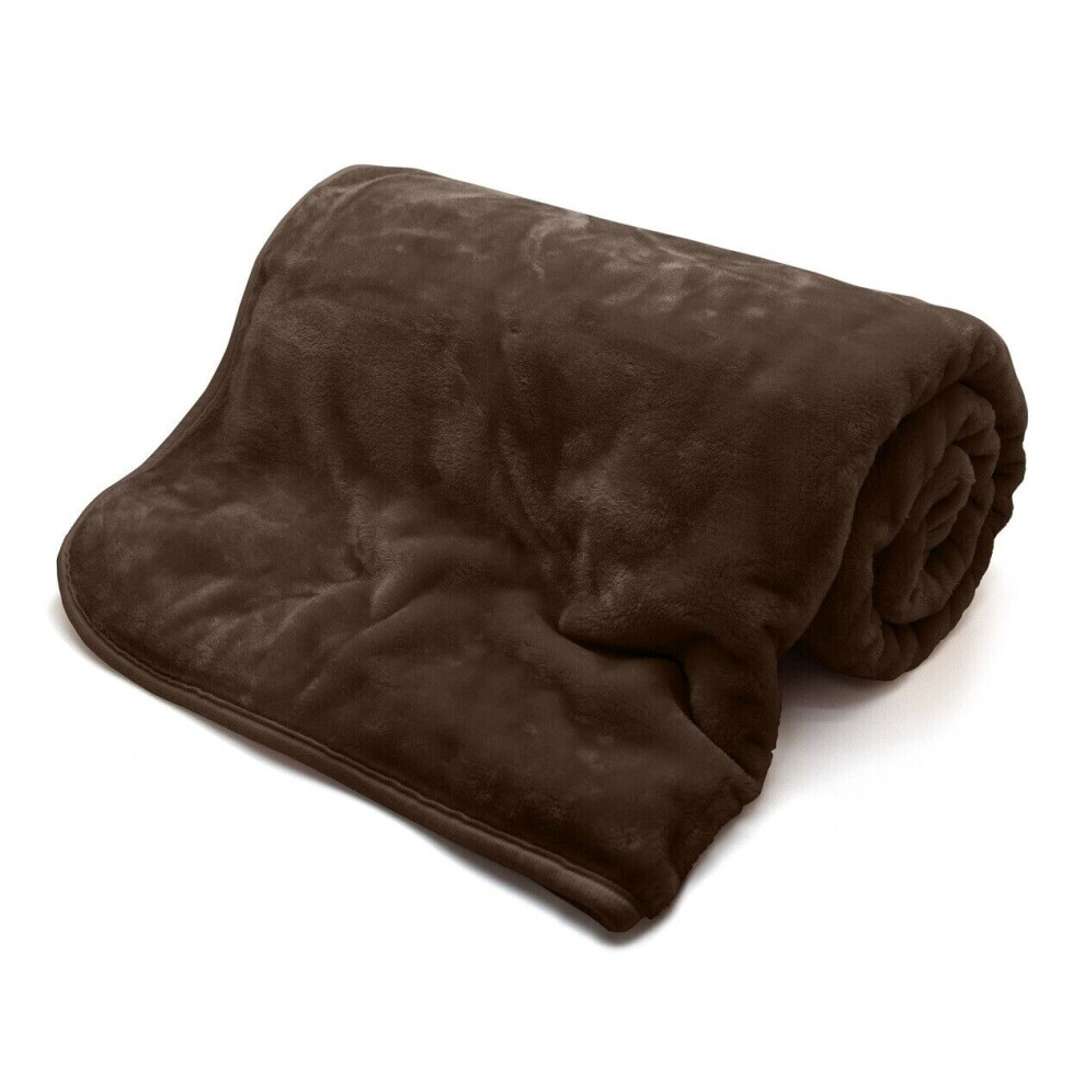 (Chocolate / Brown, King - 200 x 240 cm) Luxury Faux Fur Large Mink Fleece Throw Sofa Bed Soft Warm Large Sofa Bed Blanket Double King Sizes