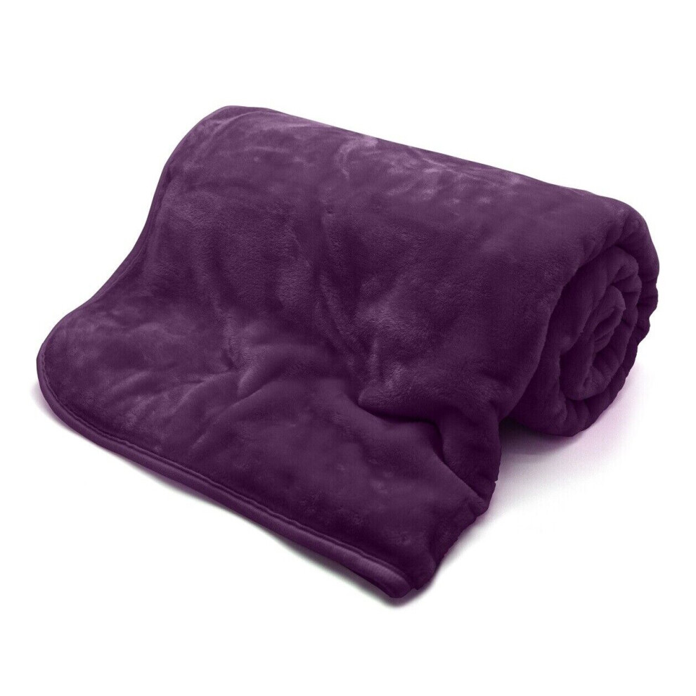 (Plum, King - 200 x 240 cm) Luxury Faux Fur Large Mink Fleece Throw Sofa Bed Soft Warm Large Sofa Bed Blanket Double King Sizes