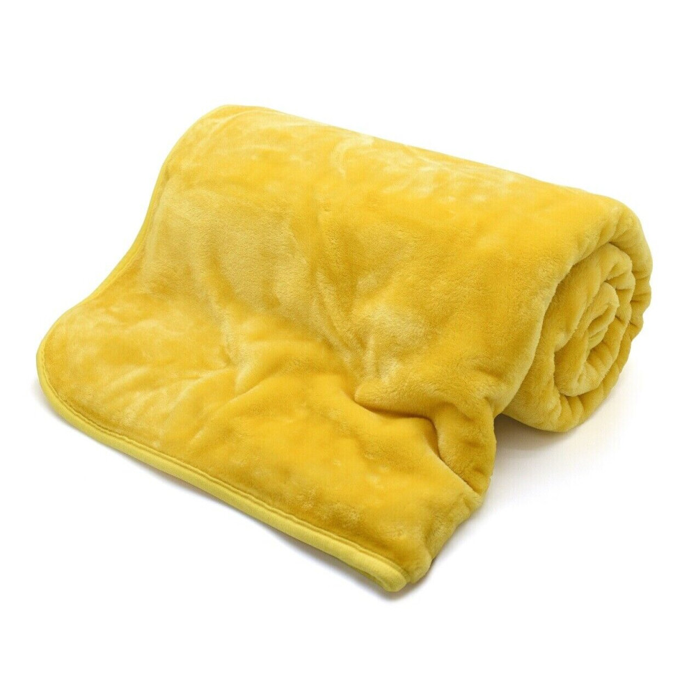 (Ochre  Yellow, Double -150 x 200 cm) Luxury Faux Fur Large Mink Fleece Throw Sofa Bed Soft Warm Large Sofa Bed Blanket Double King Sizes