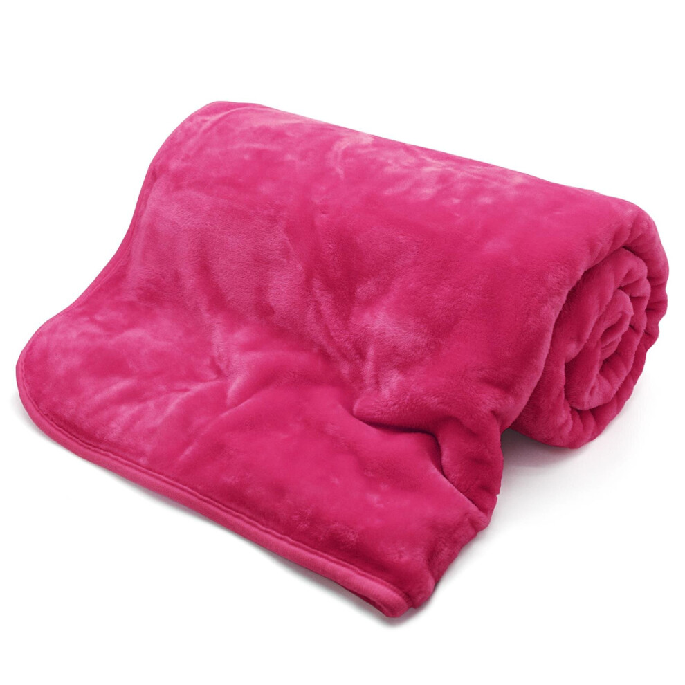 (Fuchsia , King - 200 x 240 cm) Luxury Faux Fur Large Mink Fleece Throw Sofa Bed Soft Warm Large Sofa Bed Blanket Double King Sizes