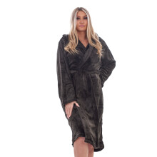 (Black, XL) Malay Womens Fleece Dressing Gowns Plain Soft Pockets Hooded Warm Snuggle Robes