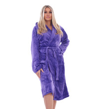 (Purple, XXL) Malay Womens Fleece Dressing Gowns Plain Soft Pockets Hooded Warm Snuggle Robes