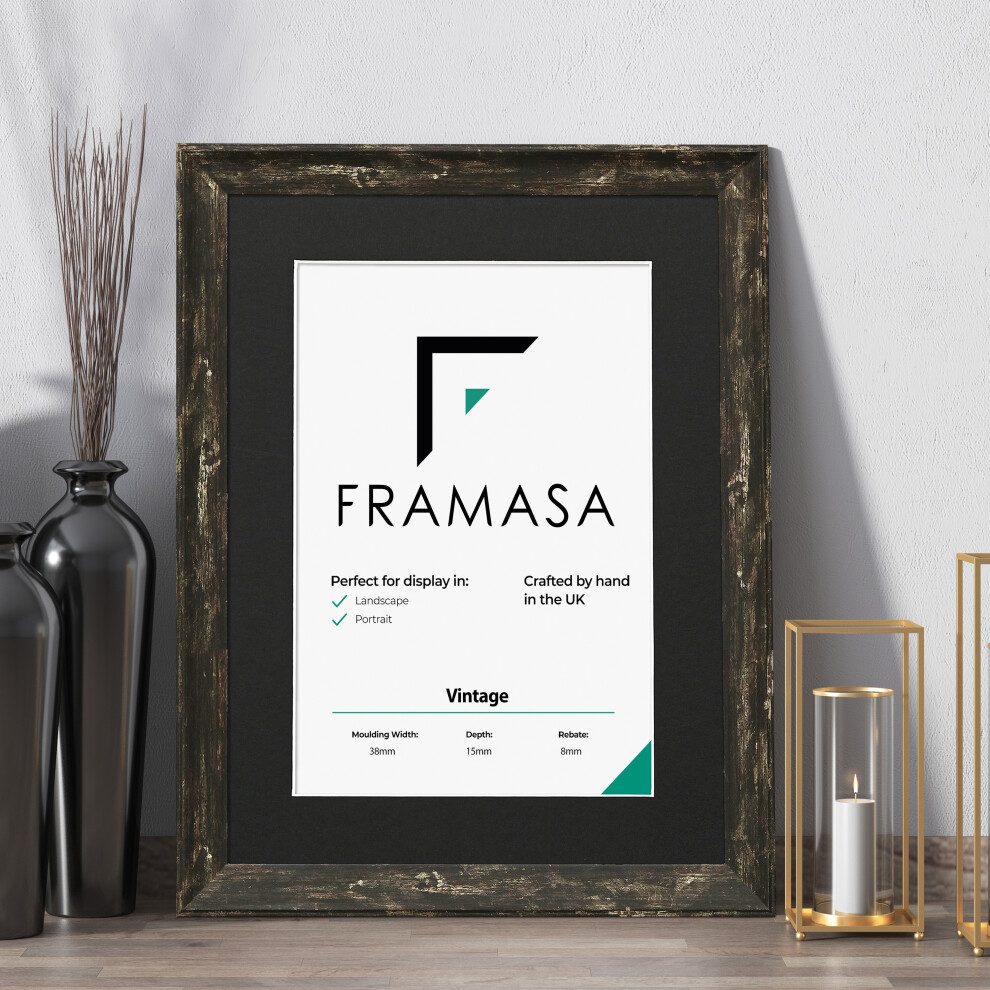 (Black Frame Black Mount, 90x30CM Pic (100x40CM Frame)) Vintage Distressed Black Photo Frames Shabby Wood Effect Picture Frames With Multicolored Moun-image-OPC-P78Z9W2-NEW