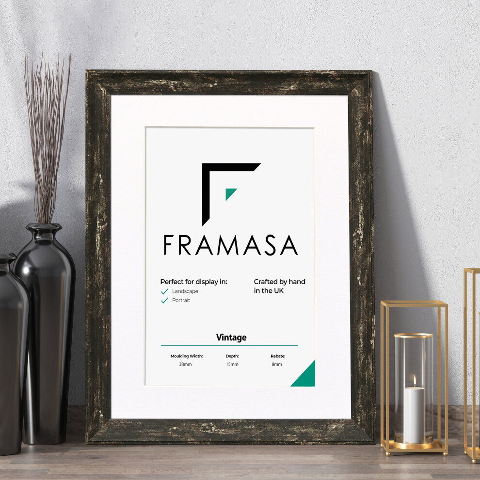 (Black Frame White Mount, 20x14 Pic (24x18 Frame)) Vintage Distressed Black Photo Frames Shabby Wood Effect Picture Frames With Multicolored Mounts-image-OPC-P78ZB2N-NEW