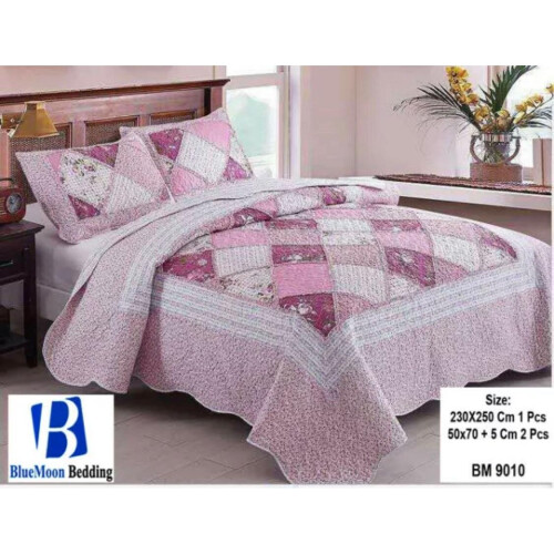 (BM-10) 3 Piece Quilted Patchwork Bedspread Throw Double King Size Bedding Throw Set