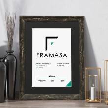 (Black Frame Black Mount, 20x4 Pic (24x8 Frame)) Vintage Distressed Black Photo Frames Shabby Wood Effect Picture Frames With Multicolored Mounts