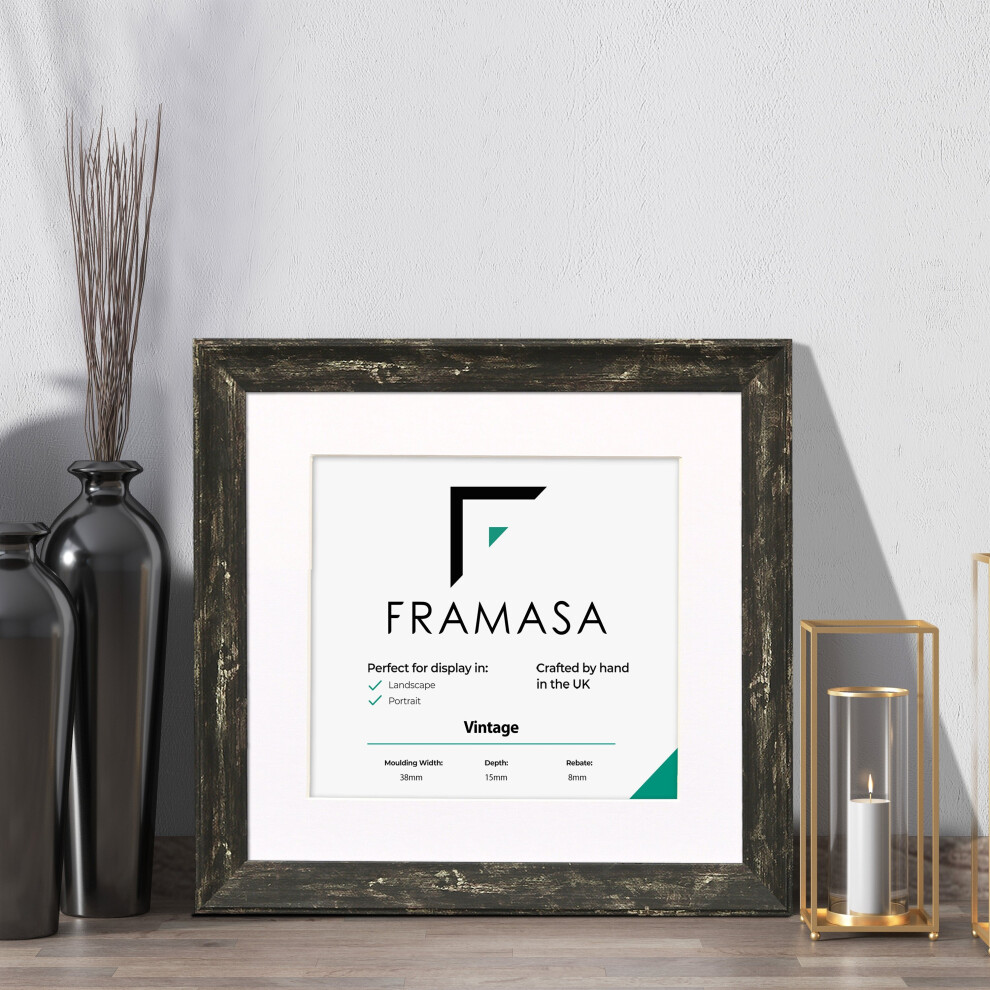 (Black Frame White Mount, 20x20CM Pic (25x25CM Frame)) Vintage Distressed Black Photo Frames Shabby Wood Effect Picture Frames With Multicolored Mount-image-OPC-P78ZB62-NEW