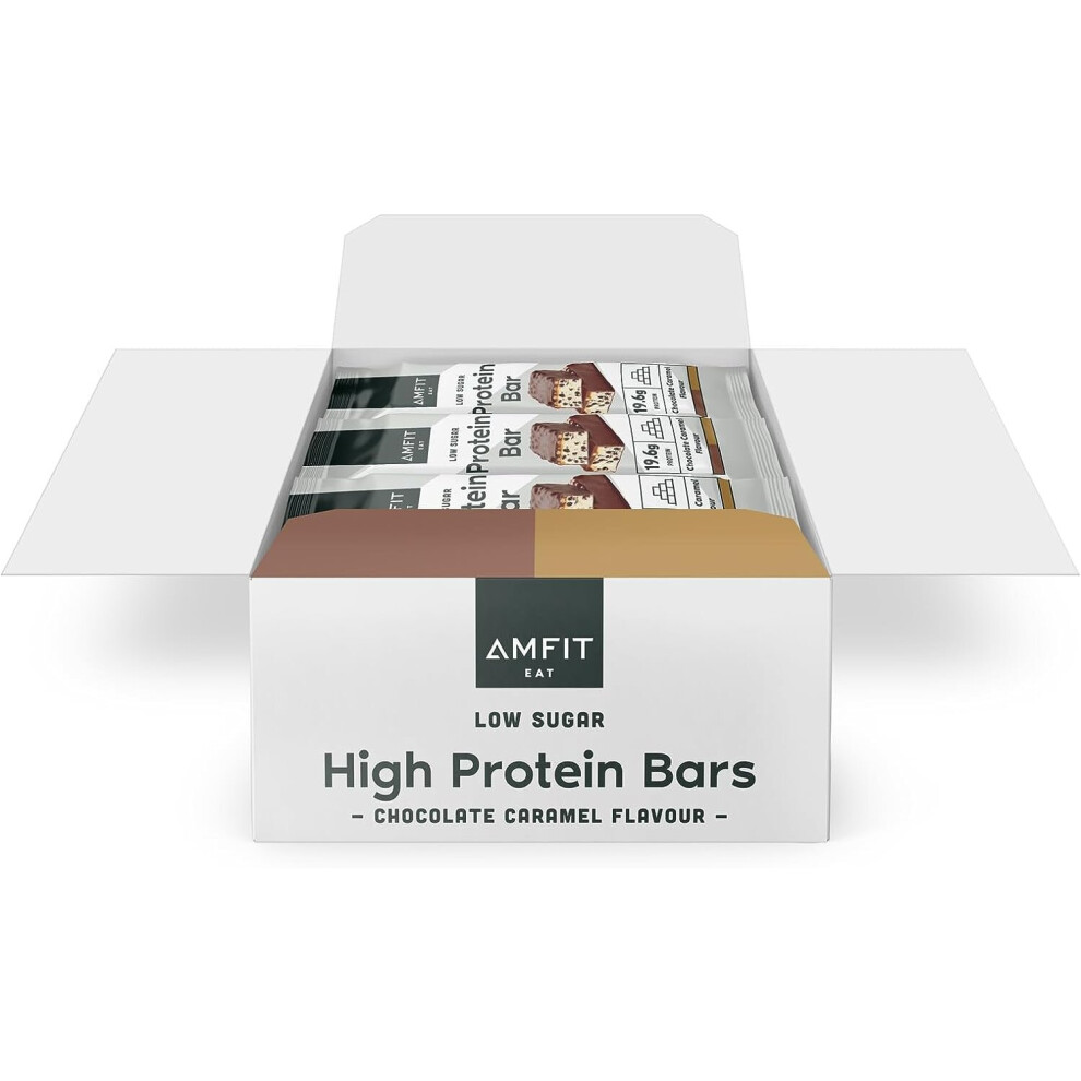 Amazon Brand -Amfit Nutrition Low Sugar Protein Bar (19.6gr protein - 1.6gr sugar) - Chocolate Caramel - 12-pack (12 x 60g)