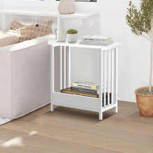 2 Tier Narrow Wooden Bedside Sofa End Side Oval Top Table For Living Bed Room Furniture In White Colour
