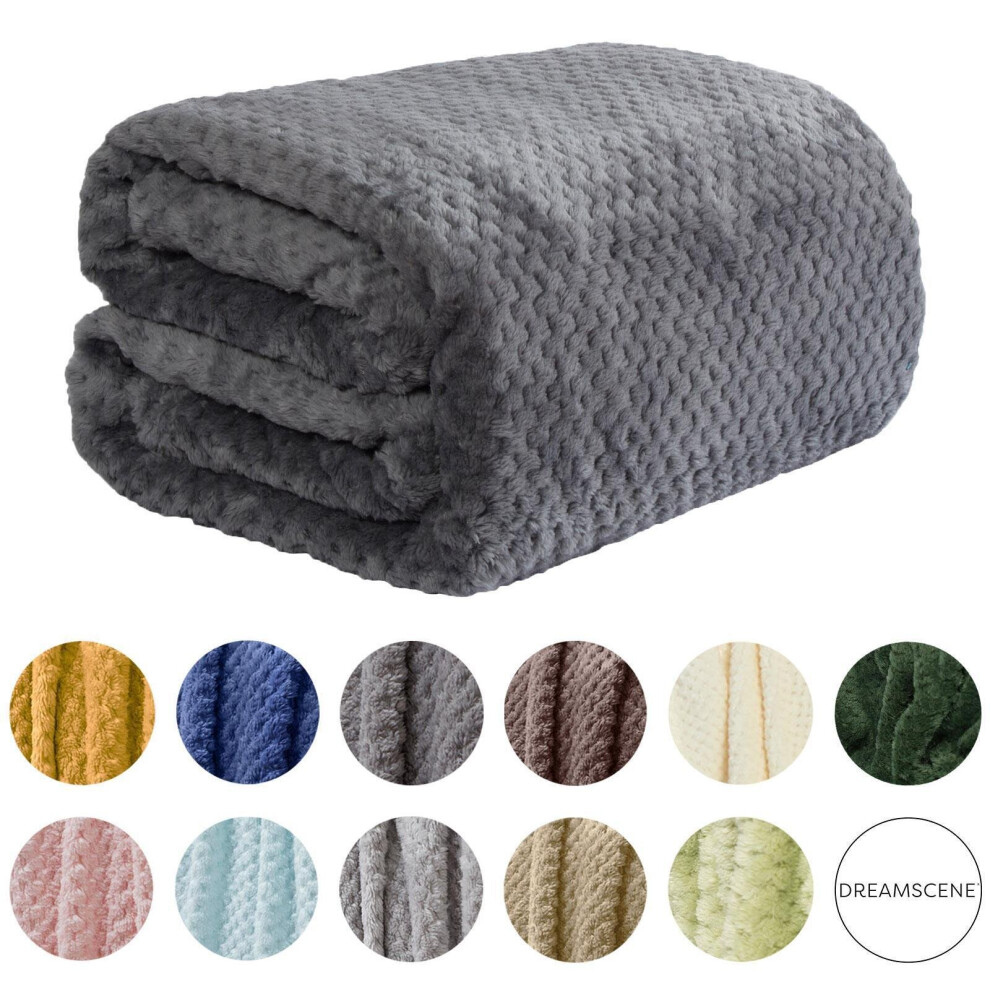 Luxury Popcorn Waffle Blanket Large Warm Fleece Throw