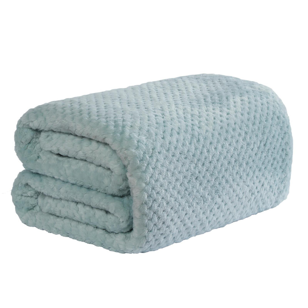 (Duck Egg Blue , King  200 x 240 cm ) Luxury Popcorn Waffle Blanket Large Warm Fleece Throw