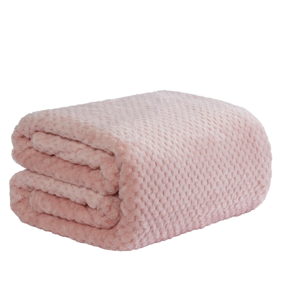 (Blush Pink , Double 150 x 200 cm) Luxury Popcorn Waffle Blanket Large Warm Fleece Throw