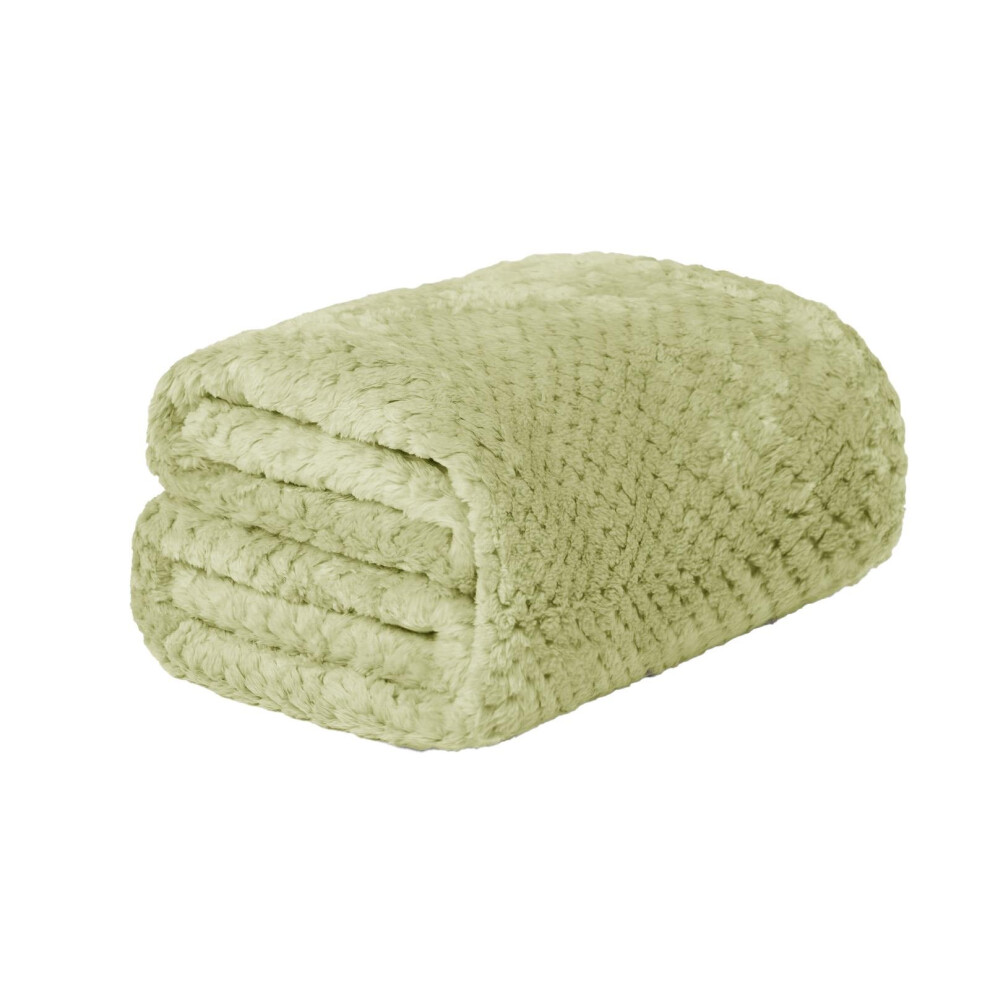 (Sage Green , Double 150 x 200 cm) Luxury Popcorn Waffle Blanket Large Warm Fleece Throw