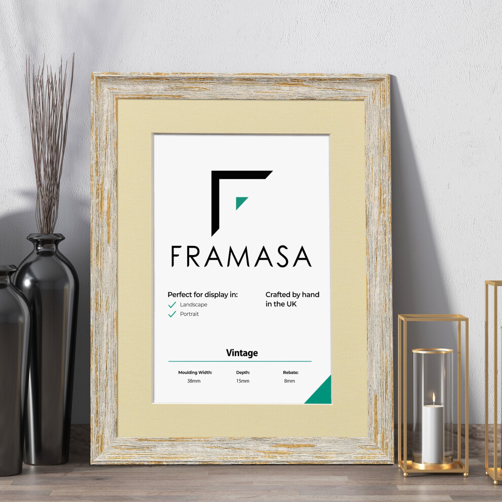 (White Frame Ivory Mount, 16x12 Pic (20x16 Frame)) Vintage Distressed White Photo Frames Shabby Wood Effect Picture Frames With Multicolored Mounts-image-OPC-P792QSX-NEW