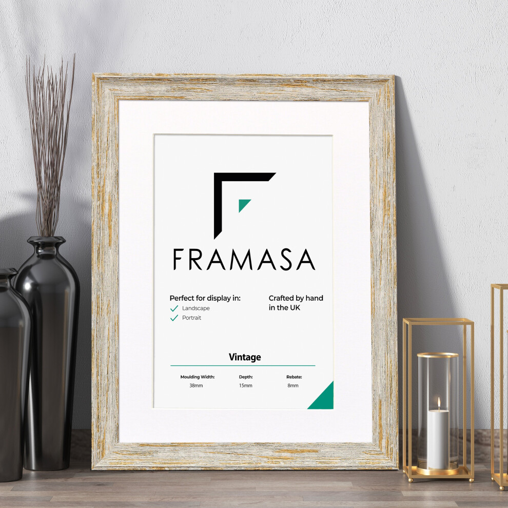 (White Frame White Mount, 20x10 Pic (24x14 Frame)) Vintage Distressed White Photo Frames Shabby Wood Effect Picture Frames With Multicolored Mounts-image-OPC-P792QXB-NEW