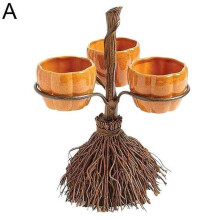 (3 CUP SET) Halloween Pumpkin Snack Bowl Stand Snack Serving Tray Fruit Bowl Party Decor UK!