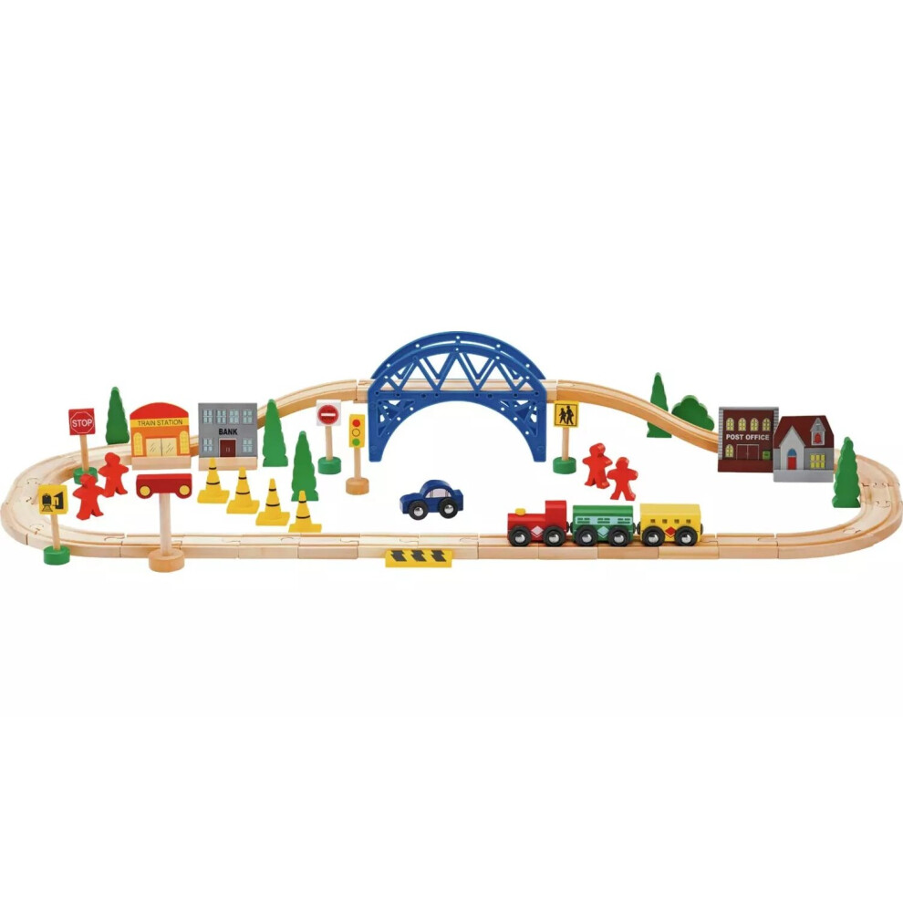 Chad Valley Wooden Train Set Improving Their Gross Skills - 60 Pcs