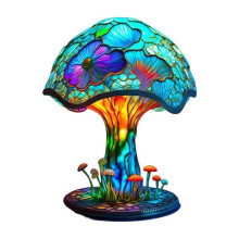 (Style A) Colorful Resin Flower Mushroom Table Lamp Home Bedroom Decoration Powered Usb
